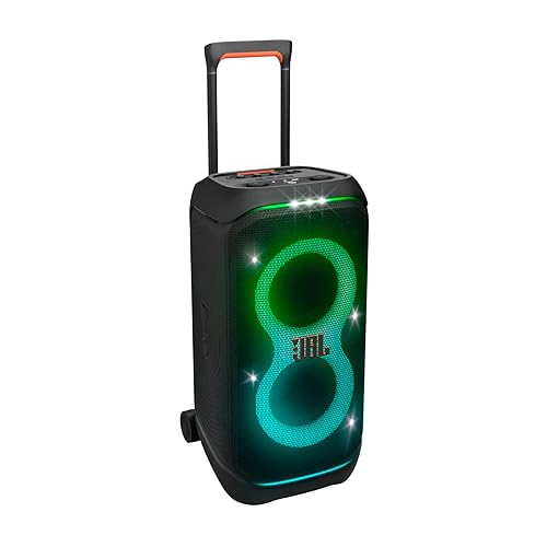 JBL PartyBox Stage 320 - Portable Party Speaker with Telescopic Handle & Wide, Sturdy Wheels, Powerful JBL Pro Sound, Futuristic lightshow, Up to 18 Hours of Play time, Splash Proof (Black) - Black - JBL PartyBox Stage 320
