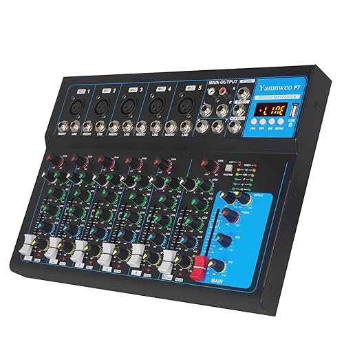 Yamnweo GH7 Professional Mixer (7 Channels) for Recording DJ Stage Karaoke Music App with USB Drive BT - GH7 7Channel