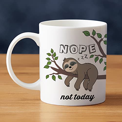 LOZACHE Cute Sloth Gifts Nope Not Today Funny Coffee Mug Have A Nice Day Ceramic Tea Cup 11oz, Kawaii Birthday Present for Men Women Wife Husband Daughter Friends Coworker - Sloth