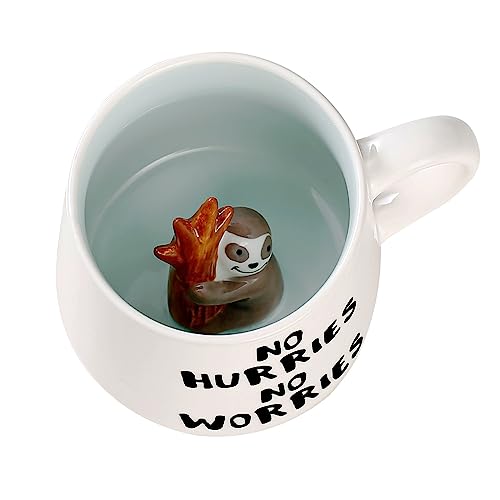 Cute Coffee Mug, Kawaii Sloth Milk Tea Ceramic Mugs,3D Animal Morning Cup Birthday Gifts for Women, Her, Men, Mum, Girls,Hot Chocolate,Drink,Weddings,Father's Day,Mother Day Personalised Gifts - Sloth