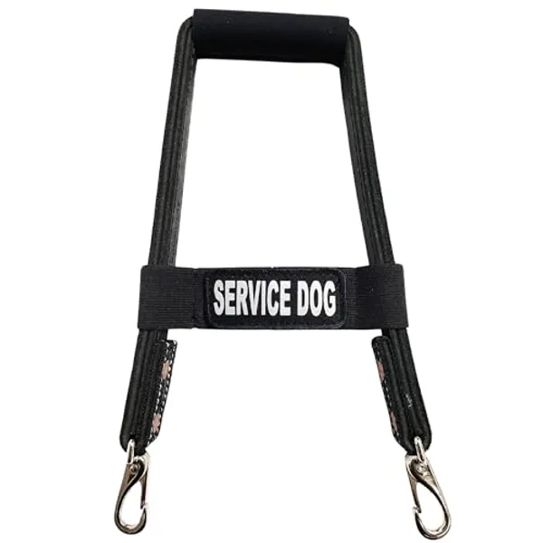 ActiveDogs Leather Bridge Handle for Service Dog 16" - Solid Steel & Leather Service Dog Handle with Easy Snap-On Clips, Reflective Service Dog ID Band & Neoprene Padded Handle