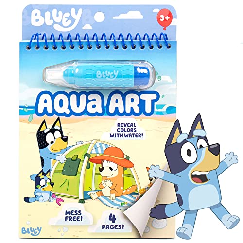 Horizon Group USA Bluey Aqua Art - Reusable Water Reveal Activity Pages With Water Pen for No-Mess Drawing and Coloring - Bluey Aqua Art