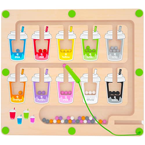 MTYOKILN Magnetic Color and Number Maze, Montessori Wooden Magnet Puzzle Game Board for Toddlers, Learning & Education Toys for Preschoolers, Fine Motor Skills Toys for Boys Girls 3-5 Years Old - Coffee Cups
