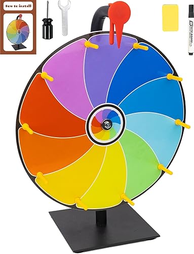 JstFrU 12 Inch Heavy Duty Spinning Prize Wheel - 10 Slots Color Tabletop Roulette Spinner of Fortune, with Dry Erase Marker and Eraser for Trade Show, Carnival, Win Fortune Spin Games,Multiple Colors - Multiple Colours