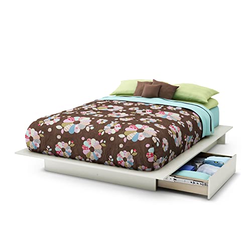 South Shore Gramercy Full/Queen Platform Bed (54/60'') with drawers, Pure White - Full/Queen - Pure White