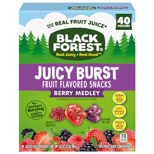 Black Forest Juicy Burst Fruit Snacks, Berry Medley, 0.8 Ounce Pouches (40 Count) - Berry Medley - 40 Count
