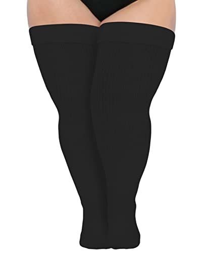 Abodhu Plus Size Thigh High Socks for Thick Thighs Women- Extra Long Widened Extra Long Thick Knit - Black