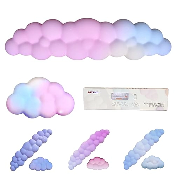 FAIRYCLOUD Gradient Color Cloud Keyboard and Mouse Wrist Rest, Milk Silk Surface, Smooth and Comfortable, Non-Slip Rubber Base, Lined with Memory Foam, Pain Relief (Colorful, Sets)