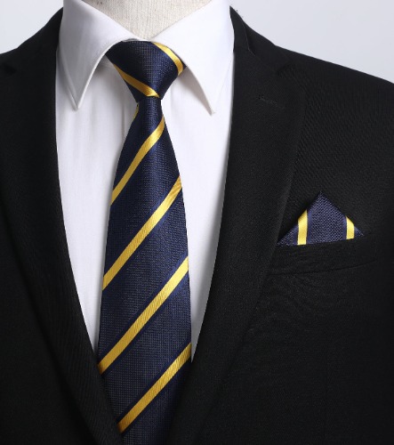 Stripe Tie Handkerchief Set - YELLOW/NAVY | XL / Yellow/Navy