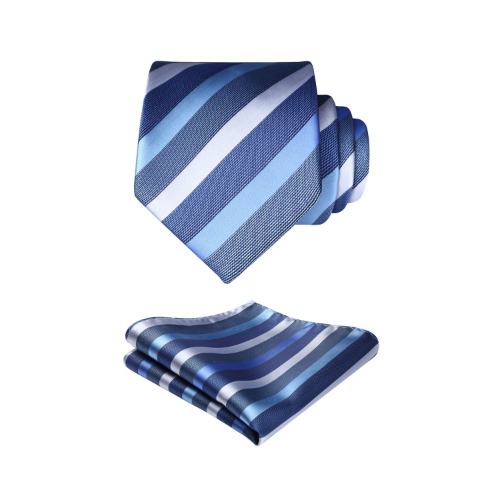 Stripe Tie Handkerchief Set - A-STEEL BLUE/WHITE | One Size / Blue/White