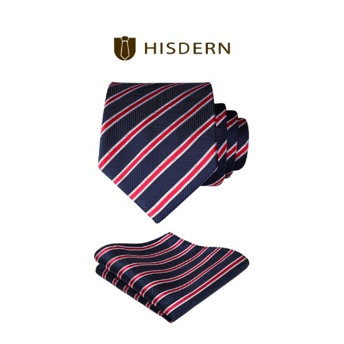 Stripe Tie Handkerchief Set - NAVY BLUE/RED | One Size