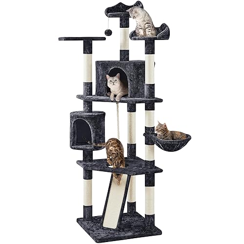 Yaheetech 79 in Cat Tree Tower, Multilevel Cat Trees Plush Covered Cat Tower with 2 Extra Large Condos, Comfy Basket, Sisal Scratching Posts