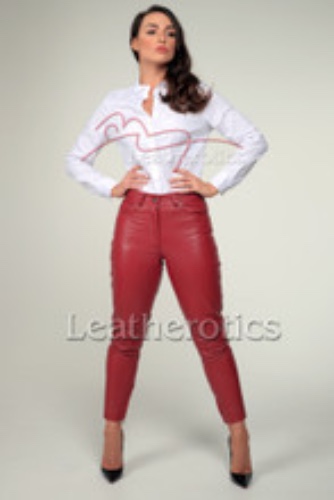 Red Leather Tight Fit Ladies Trousers