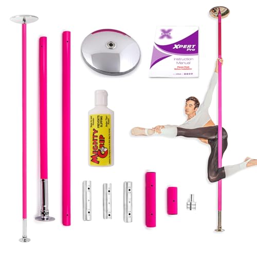 X-POLE Fitness & Dance Pole for Home - Spinning & Static, Portable & Adjustable - 45mm Silicone Pink (XPERT PRO) [DVD + Grip Powder + Access to TV Membership]
