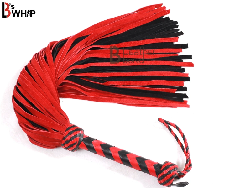 50 Falls Real Genuine Cowhide Suede Leather Flogger Red & Black Heavy Duty Thuddy whip