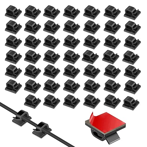 50x Black Self Adhesive Cable Clips