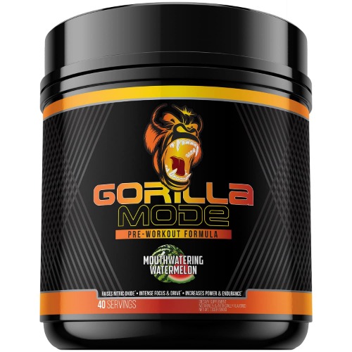 Gorilla Mode Pre Workout - Massive Pumps · Laser Focus · Energy · Power - L-Citrulline, Creatine, GlycerPump™, L-Tyrosine, Agmatine, Kanna, N-Phenethyl Dimethylamine Citrate - 590 Grams (Watermelon) - Watermelon