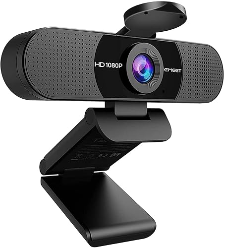 EMEET Webcam 1080P con Micrófono C960 Cámara Web de Transmisión de 2 Micrófonos con Cubierta de Privacidad, Vista de 90°, Webcam USB Plug & Play para Llamadas/Conferencias, Zoom/Skype/Youtube - 1080p - negro