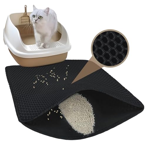 KOKU HOME Alfombra Gatos Arenero (60x45cm, Negro) - Alfombra Arenero Gato Plegable Con Doble Capa Impermeable - Cat Litter Mat No Tóxico Antideslizante Para Arenero Gatos