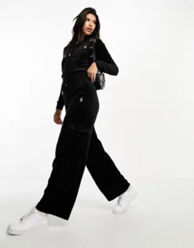 Juicy Couture velour straight leg joggers and hoodie co-ord in black | ASOS