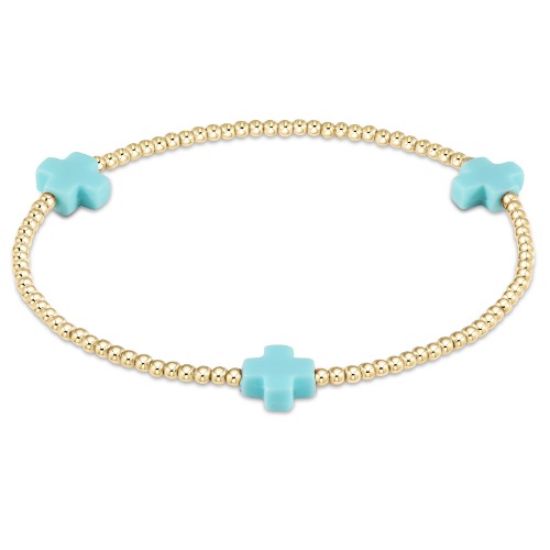 Signature Cross Gold Pattern 2mm Bead Bracelet | turquoise