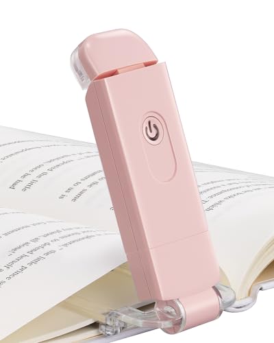 DEWENWILS USB Rechargeable Book Light, LED Clip on Reading Lights for Books in Bed at Night, Portable Bookmark Lamps, Warm White, Brightness Adjustable, Perfect for Bookworms, Kids (Light Pink) - Light Pink