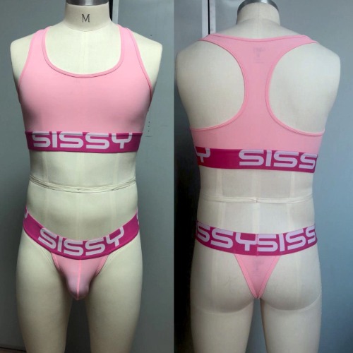 SISSY BRAND COLLECTION - Bralette 2pc Set BRA Thong Crop Top | X-Large / Pink