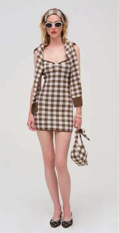 Buy Gingham Knit Mini Dress, Brown - Order Dresses online - Victoria's Secret US