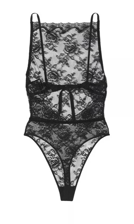 Buy Rose Lace High-Neck Teddy, Black - Order Bodysuits online - Victoria's Secret US