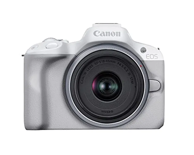 Canon EOS R50 Mirrorless Vlogging Camera (White) w/RF-S18-45mm F4.5-6.3 IS STM Lens, 24.2 MP, 4K Video, Subject Detection & Tracking, Compact, Smartphone Connection, Content Creator