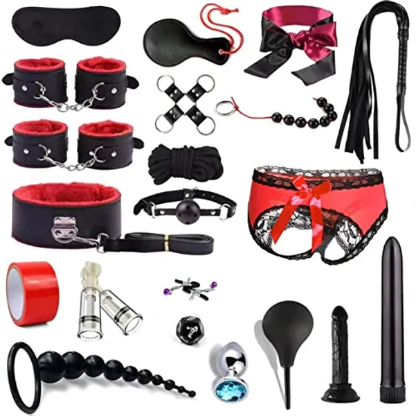 LEQC BDSM Restraints Sex Toys 22pc Bondage Restraints Set Fetish Bed Restraints Kits for Beginners,Gang Ball Play, Vibrators Massagers, Bondage kit for Couples Sex