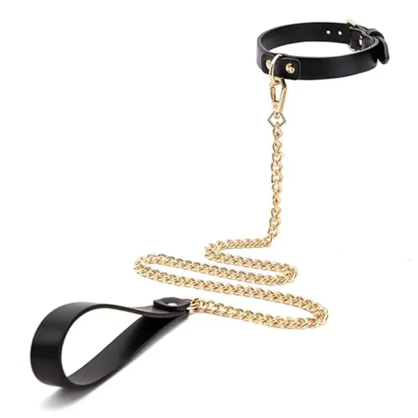 NOVYEGZL Sex Toys for Women Couples Adult Games Slave Bondage Collar Luxury Leather Neck Restraint Gold Chain Leash BDSM Erotic