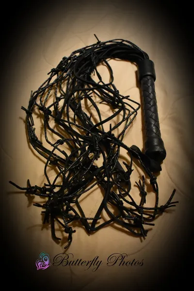 100% Real Leather "Barbed Wire" Flogger BDSM Impact Toy Sensation Play