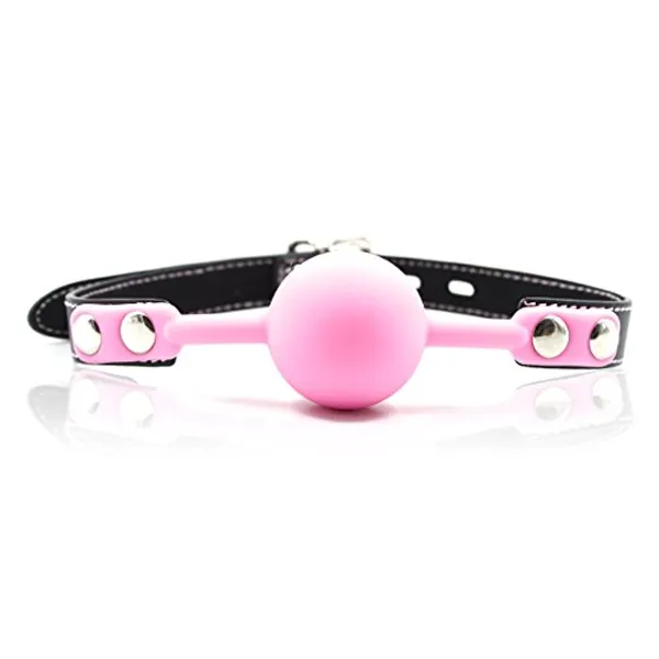 RYOZOCH SM Silicone Ball Gag with Lock Leather Strap BDSM Adult Sex Toys Bondage Kit Restraints Play (1.5in Ball, Pink+Black)