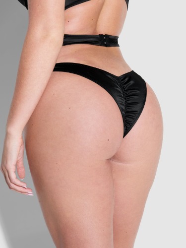 Petra Crotchless Satin Tanga | Black / L