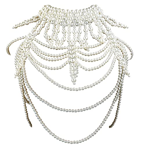 KorhLeoh Women Pearl Body-Chain-Bra Fashion Sexy Bikini Body Chain Necklaces Bra Chain Body Jewelry, White, One Size 2104x 2104x - One Size - White