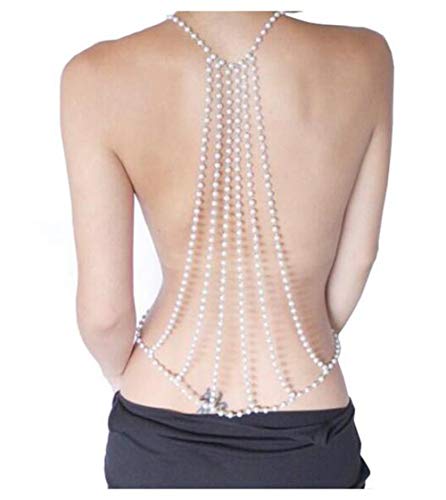 1pcs Women Sexy Pearl Back Drop Necklace Body Chain Backless Dress Accessories for Weddings Prom Party