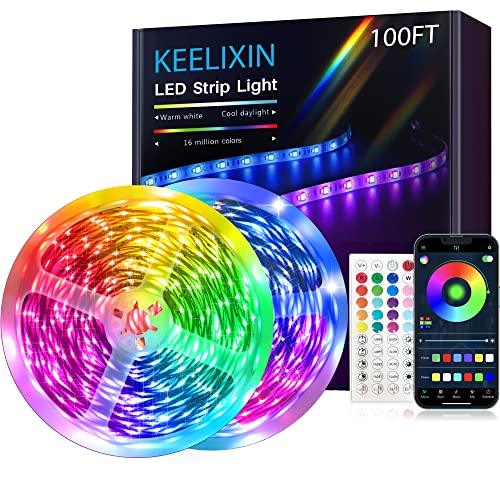 KEELIXIN LED Lights Strip for Bedroom 100ft,LED Lights,Bluetooth LED Stirp Lights,RGB Lights,Lumiere LED,Rope Lights,Room Lights for Bedroom with Smart APP & Remote Control,Room Decor,2 Rolls 50ft - 100FT