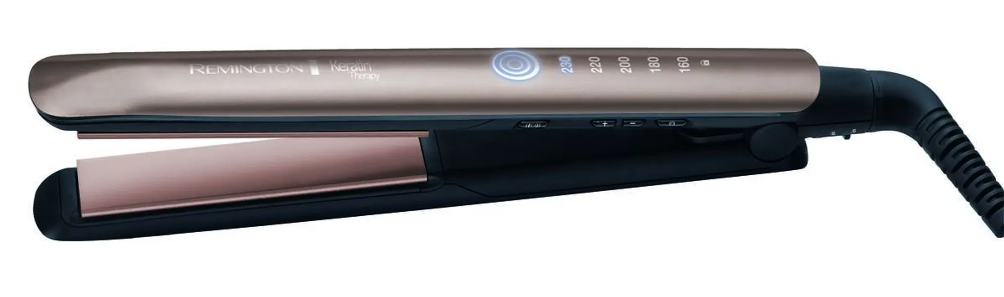 Remington plattång, digital display, 160-230°C, högkvalitativ keramikbeläggning berikad med keratin och värmeskyddssensor för att minska värmeskador, Keratin Therapy S8590
