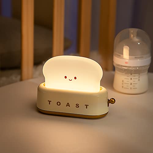 ompvor Bread Toast Night Light, Cute Dimmable Rechargeable Desk Lamp with Timer, Funny Nightlight Portable Bedroom Bedside Sleep Dorm Room Decor for Baby Girls Boys Birthday Christmas Gift (Yellow)