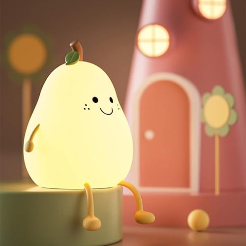 Lohoom Warm Light USB Charging Mini Table Lamp Bedroom Decoration Night Light Kids Dimmable Night Light Silicone Pear Nursery Night Lamp with Touch Sensor (Pear lamp) - D