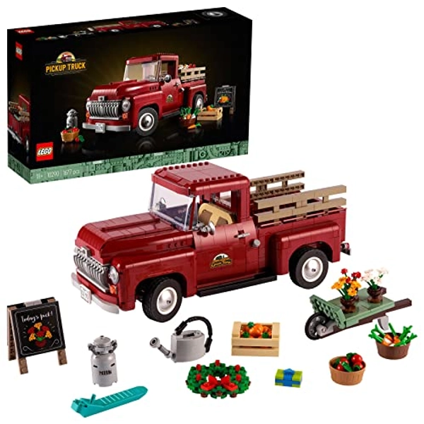 LEGO 10290 Icons Pickup, Modellbausatz für Erwachsene, Sammlermodell, kreatives Hobby, klassischer Pickup aus den 1950er Jahren, mit Garten-Zubehör und Blumen, Modellauto zum Sammeln