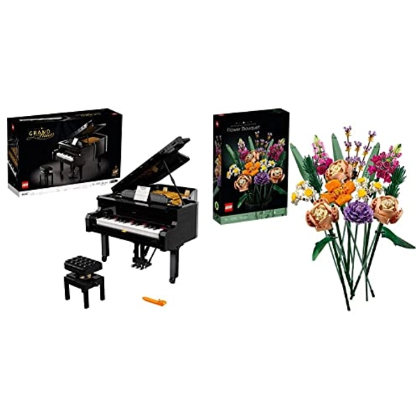 LEGO 21323 Ideas Konzertflügel Bauset für Erwachsene, Schaustück, Geschenk für Sammler, mit Motor und funktionierenden Tasten & 10280 Creator Expert Blumenstrauß, künstliche Blumen, Botanik Kollektion