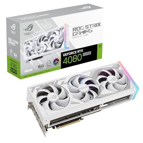 ASUS ROG Strix GeForce RTX™ 4080 Super White Edition Gaming Graphics Card (PCIe 4.0, 16GB GDDR6X, DLSS 3, HDMI 2.1a, DisplayPort 1.4a, Vapor Chamber, Power Sensing, Aura Sync) - ROG Strix - RTX4080 Super|White