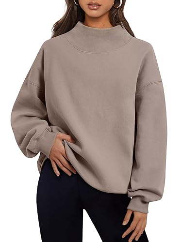 Trendy Queen Womens Oversized Sweatshirts Turtleneck Pullover Long Sleeve Hoodies Tops Fall Fashion Outfits 2024 Clothes - Small - Coffeegrey