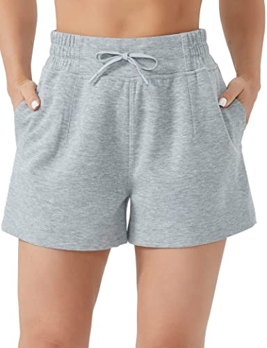 THE GYM PEOPLE Women's Drawstring Sweat Shorts High Waisted Summer Workout Lounge Shorts with Pockets - Light Heather Grey - Medium