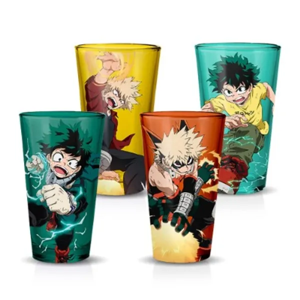 My Hero Academia Deku and Bakugo Glass set of 4, 16 oz, 14+, by Just Funky