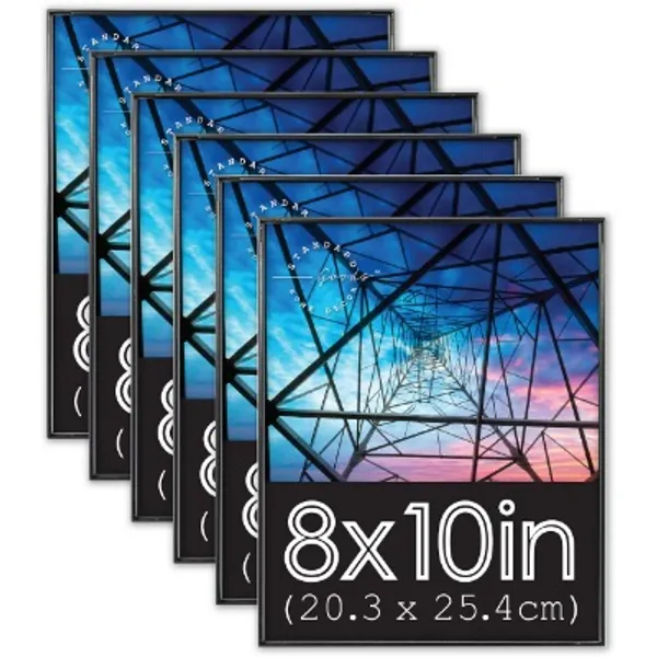 Standard Goods Home Décor 8x10 inch front loading picture frame, 6-pack of Black for wall or table, horizontal or vertical display
