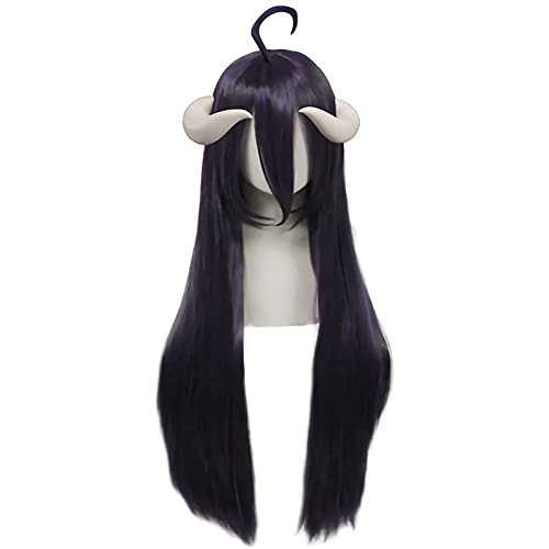 Gubndin Cosplay Wig, Cosplay Perücke Für Overlord Albedo,Synthetic Wig Perücke,Mit Kostenloser Perückenkappe,Halloween Kostüm Party Alltag Cosplay Geschenk(Black Long Straight Wig (Without Corners))