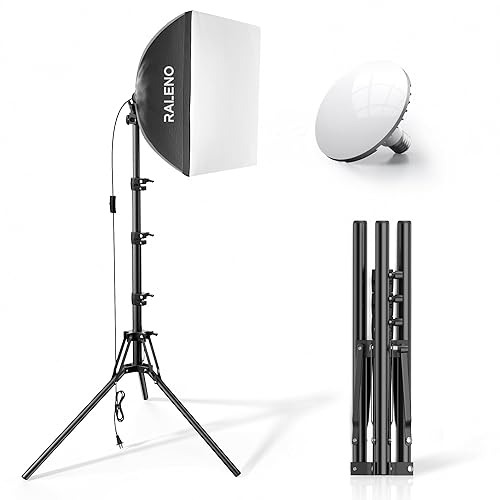 RALENO Softbox Photography Lighting Kit, 16'' x 16'' Softbox Lighting for TikTok with LED Bulb (50W | 5500K | 97 CRI | TLCI≥97), Continuous Lighting for Video Recording & Photography Shooting - Black